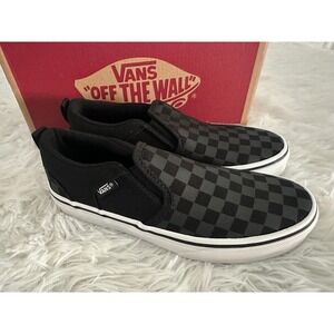 NIB Vans Asher checker black slip on shoes 2.5 2 1/2
